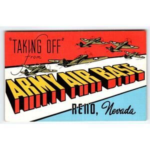 Greetings From Reno Nevada Army Air Base Aircraft Large Letter Postcard Military